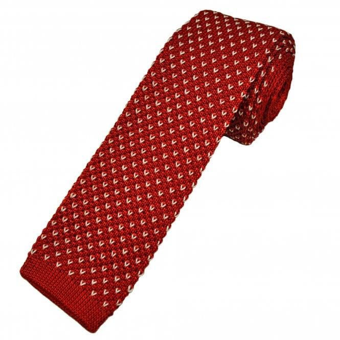Tresanti Celeste Red & White V Pattern Men's Silk Knitted Tie