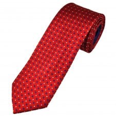 Tresanti Celeste Red With Navy Blue Circles & White Spots Men's Silk Tie (With Contrast Tail)