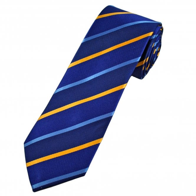 Tresanti Celeste Royal, Amber & Light Blue Striped Men's Designer Silk Tie