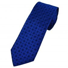 Tresanti Celeste Royal Blue & Black Floral Pattern with Dot Men's Designer Silk Tie