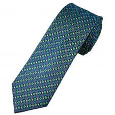 Tresanti Celeste Royal Blue, Bright Green, Aqua Blue & Silver Squares Pattern Men's Silk Tie
