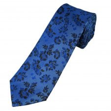 Tresanti Celeste Royal Blue & Brown Flower Patterned Men's Silk Tie