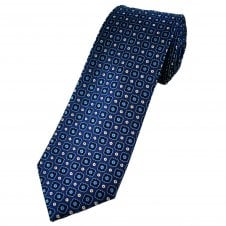 Tresanti Celeste Royal Blue, Navy, Blue & Silver Motif Patterned Silk Men's Designer Tie