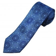 Tresanti Celeste Royal Blue, Navy & Light Blue Circle Pattern Men's Silk Tie
