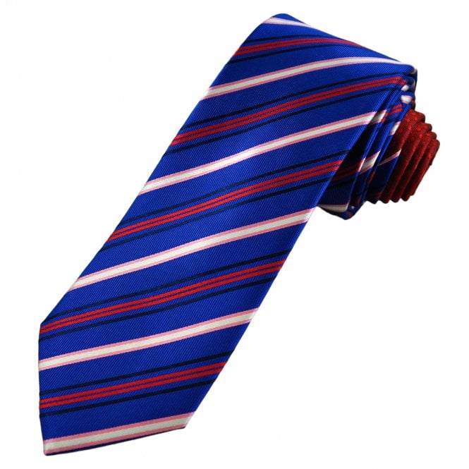 Tresanti Celeste Royal Blue, Red, Black, Pink & Silver Striped Men's Silk Tie (With Contrast Tail)