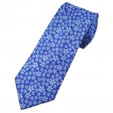 Tresanti Celeste Royal Blue & Silver Flower Pattern Men's Silk Tie