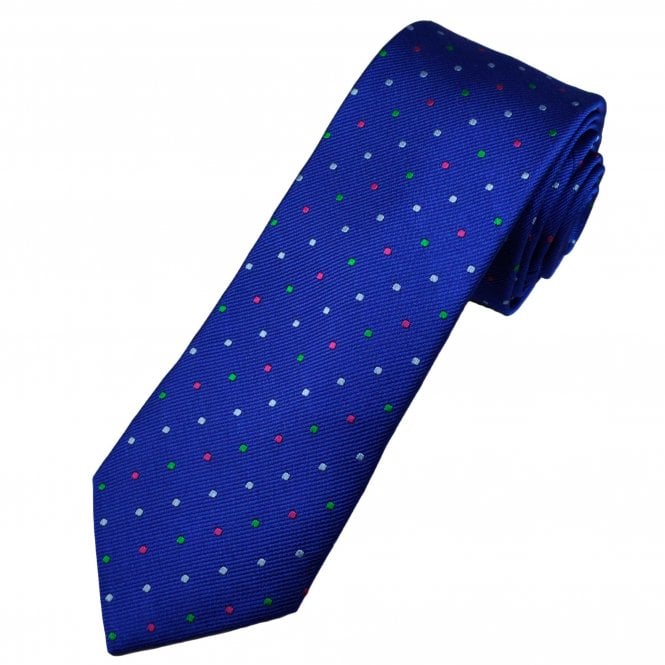 Tresanti Celeste Royal Blue, Silver, Green & Fuchsia Pink Polka Dot Men's Silk Tie