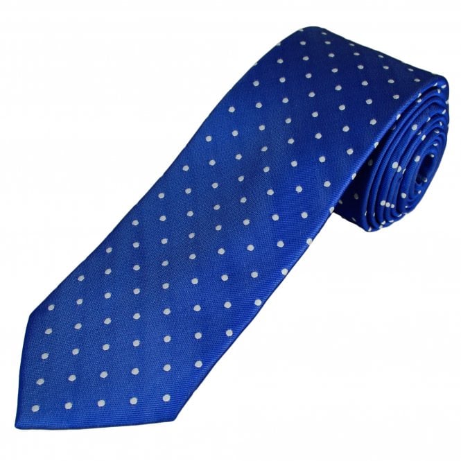 Tresanti Celeste Royal Blue & Silver Polka Dot Men's Silk Designer Tie