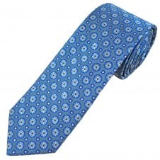 Tresanti Celeste Royal Blue, Sky Blue & White Pattern Men's Silk Designer Tie