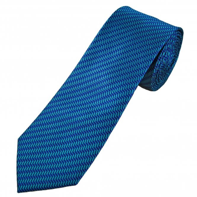 Tresanti Celeste Royal Blue & Turquoise Zig Zag Pattern Men's Silk Tie