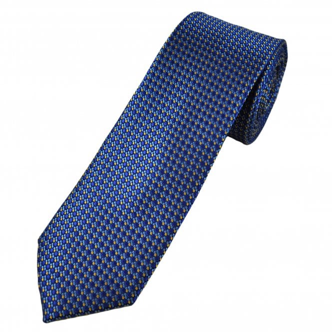 Tresanti Celeste Royal, Dusky Blue & Gold Patterned Men's Designer Silk Tie