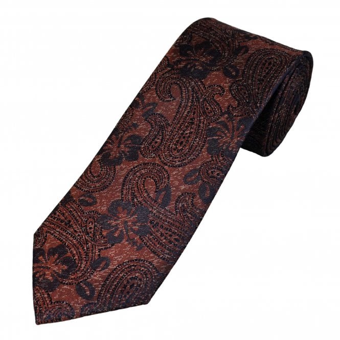 Tresanti Celeste Rust Brown & Navy Paisley & Flower Patterned Men's Silk Tie