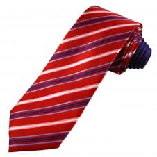 Tresanti Celeste Scarlet Red, Navy, Blue, Pink & Silver Striped Men's Silk Tie (With Contrast Tail)