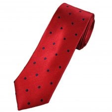 Tresanti Celeste Scarlet Red & Navy Blue Polka Dot Men's Silk Tie