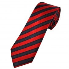 Tresanti Celeste Scarlet Red & Navy Blue Striped Men's Designer Silk Tie