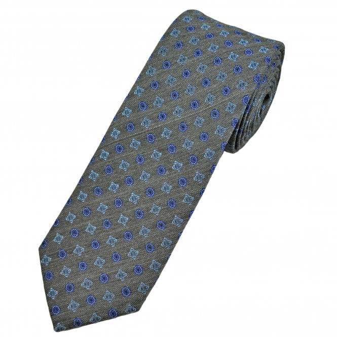 Tresanti Celeste Shaded Grey, Royal Blue & Arctic Blue Motif Pattern Men's Silk Tie