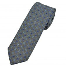 Tresanti Celeste Shaded Grey, Royal Blue & Arctic Blue Motif Pattern Men's Silk Tie
