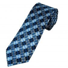 Tresanti Celeste Shades Of Blue and White Checked Patterned Men's Silk Tie