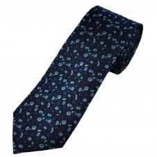 Tresanti Celeste Shades of Blue & Black Flower Pattern Men's Silk Designer Tie