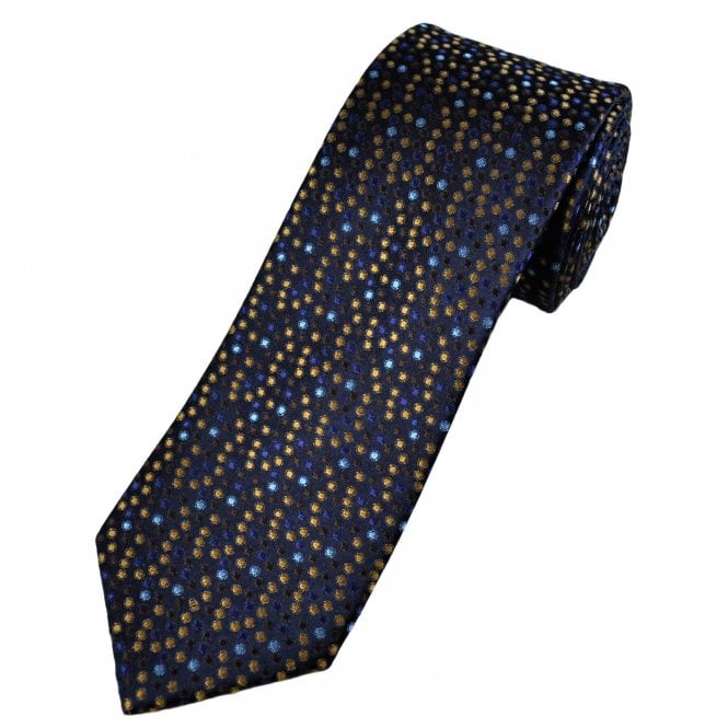 Tresanti Celeste Shades of Blue, Brown & Gold Dot Pattern Silk Men's Designer Tie