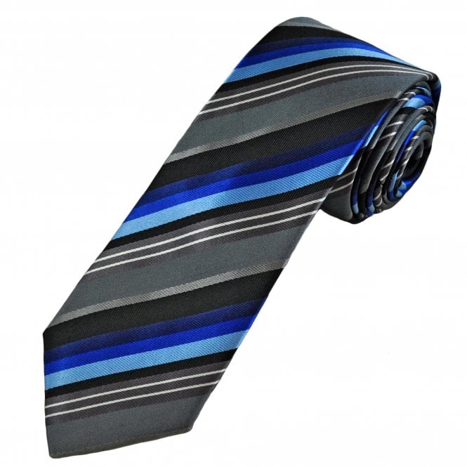 Tresanti Celeste Shades of Blue, Grey, Black & White Striped Men's Designer Silk Tie