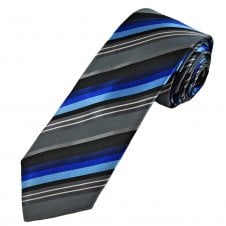 Tresanti Celeste Shades of Blue, Grey, Black & White Striped Men's Designer Silk Tie