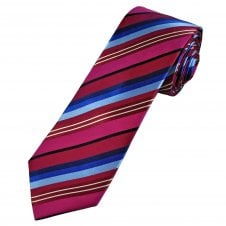 Tresanti Celeste Shades of Blue, Pink, Black & White Striped Men's Designer Silk Tie