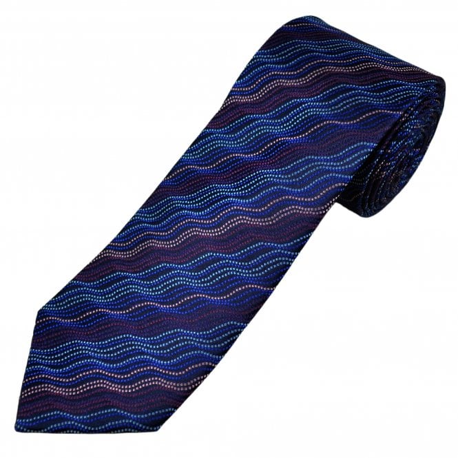 Tresanti Celeste Shades of Blue, Pink, Cerise & Purple Wavy Dots & Stripes Men's Silk Tie