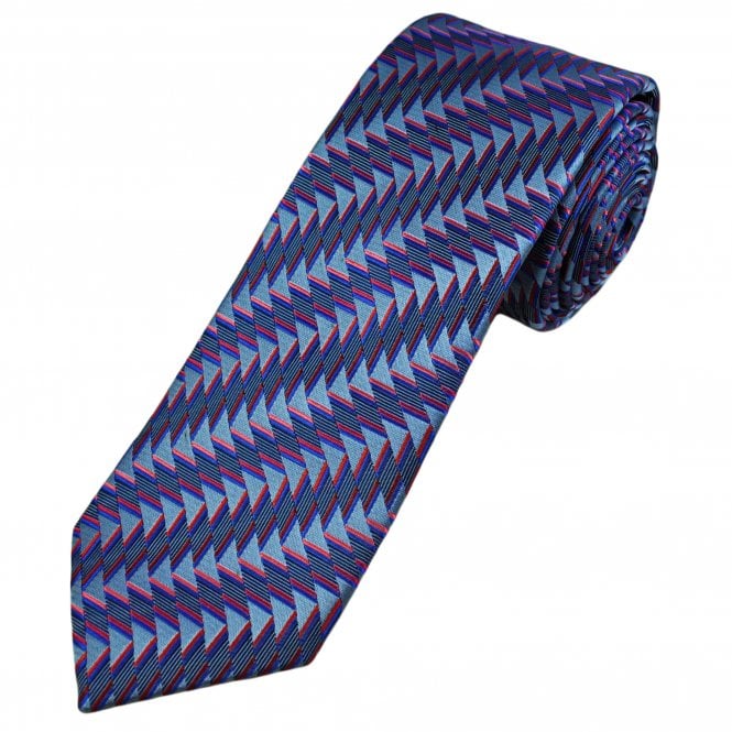 Tresanti Celeste Shades of Blue & Pink Striped Patterned Men's Silk Designer Tie