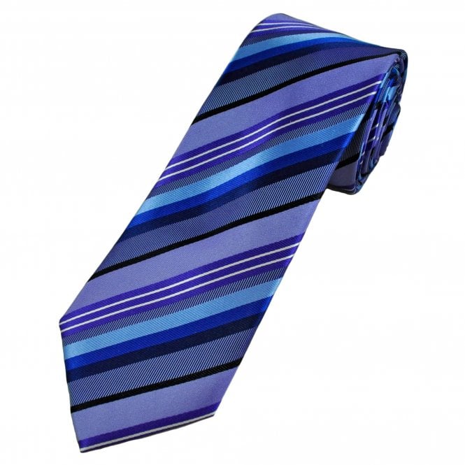 Tresanti Celeste Shades of Blue, Purple, Black & White Striped Men's Designer Silk Tie