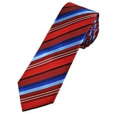 Tresanti Celeste Shades of Blue, Red, Black & White Striped Men's Designer Silk Tie