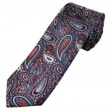Tresanti Celeste Shades of Blue & Red Paisley Pattern Men's Silk Designer Tie
