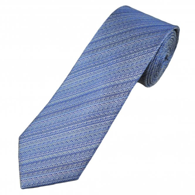 Tresanti Celeste Shades Of Blue & White Chevron Pattern Men's Silk Tie