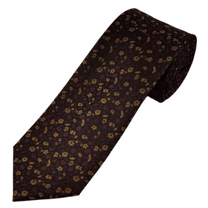 Tresanti Celeste Shades of Brown & Black Flower Pattern Men's Silk Designer Tie