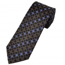 Tresanti Celeste Shades of Brown & Light Blue Diamond Pattern Silk Men's Designer Tie