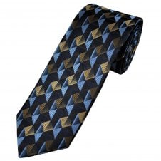 Tresanti Celeste Shades of Gold, Brown & Blue Diamond Pattern Silk Men's Designer Tie
