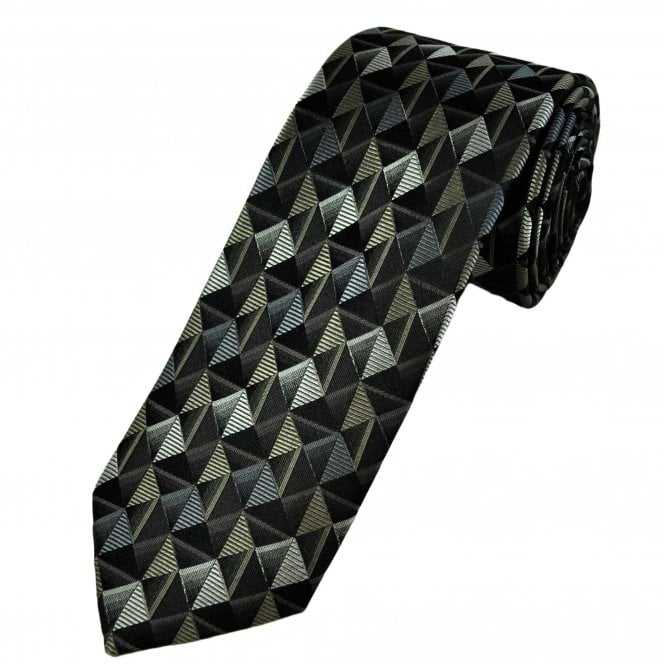 Tresanti Celeste Shades of Grey & Brown Diamond Pattern Silk Men's Designer Tie