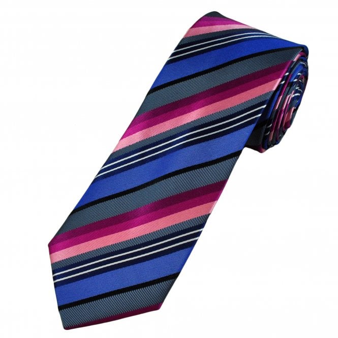 Tresanti Celeste Shades of Pink, Blue, Black & White Striped Men's Designer Silk Tie