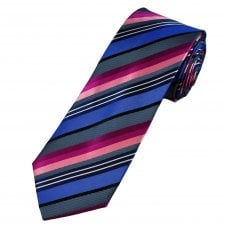 Tresanti Celeste Shades of Pink, Blue, Black & White Striped Men's Designer Silk Tie