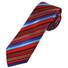 Tresanti Celeste Shades of Red, Blue, Black & White Striped Men's Designer Silk Tie
