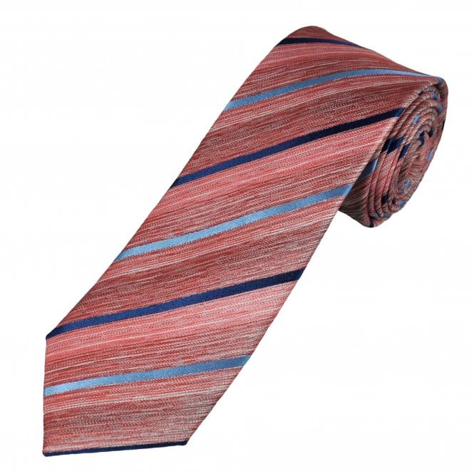 Tresanti Celeste Shades Of Red, Light Blue & Navy Striped Men's Silk Tie