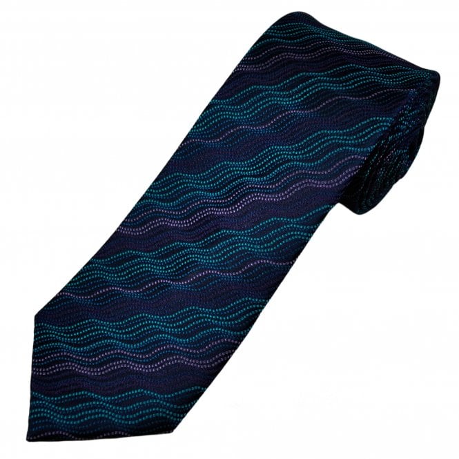 Tresanti Celeste Shades of Turquoise, Blue, Pink & Purple Wavy Dots & Stripes Men's Silk Tie