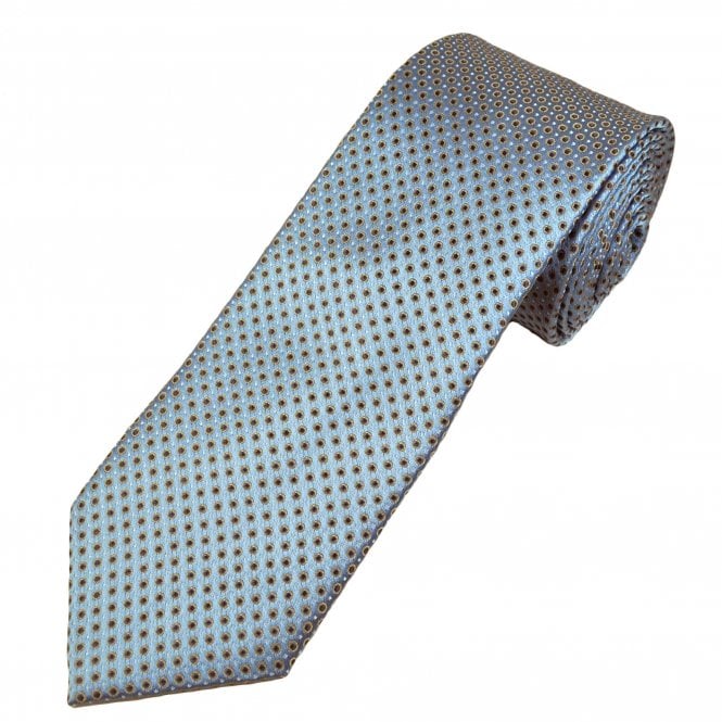 Tresanti Celeste Silver Blue, Grey, Beige & White Circles & Dots Pattern Men's Silk Tie