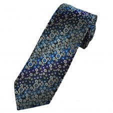 Tresanti Celeste Silver, Blue, Magenta Purple & Black Floral Pattern Silk Men's Designer Tie