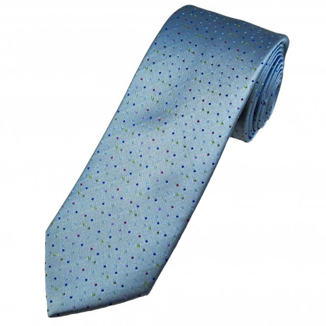 Tresanti Celeste Silver Blue & Multi Coloured Polka Dot Men's Designer Silk Tie