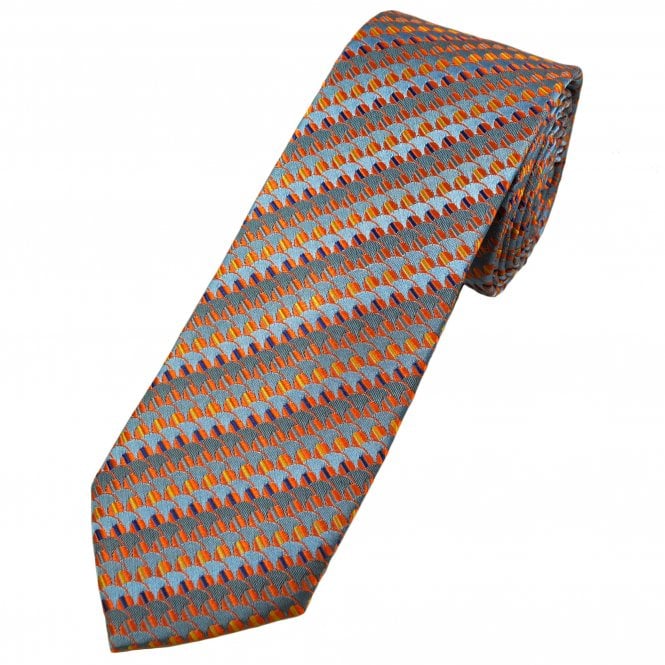 Tresanti Celeste Silver, Blue, Orange & Yellow Patterned Men's Designer Silk Tie