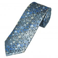 Tresanti Celeste Silver Blue, White, Brown, Royal Blue & Sand Gold Flower Patterned Men's Silk Tie