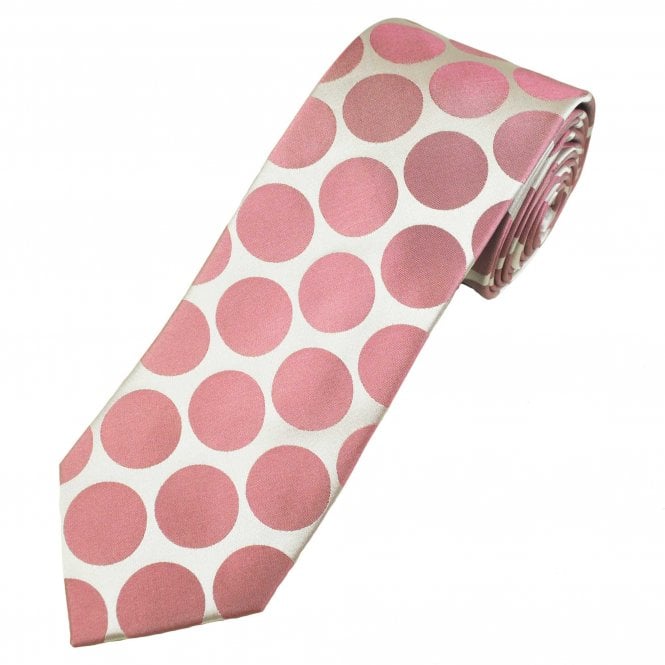 Tresanti Celeste Silver & Dusky Pink Circle Pattern Men's Silk Tie