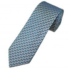 Tresanti Celeste Silver, French Navy & Aqua Blue Pattern Men's Silk Tie