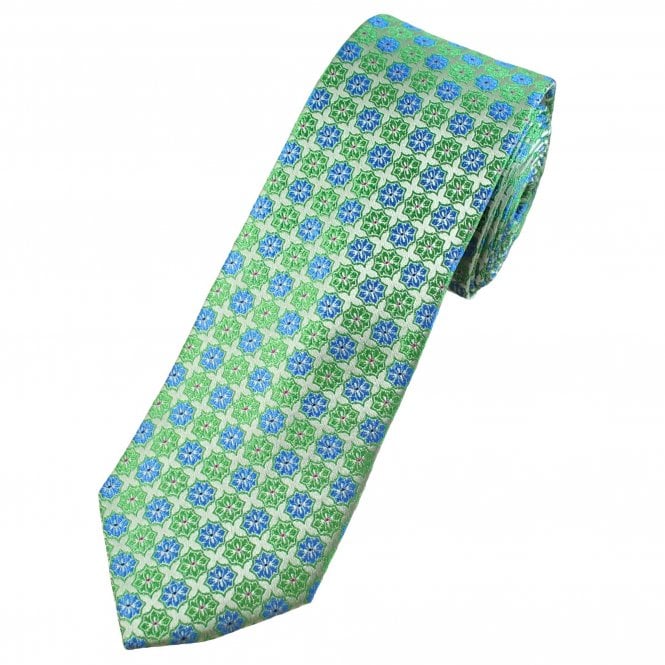 Tresanti Celeste Silver, Green, Blue & Fuchsia Pink Patterned Men's Silk Tie